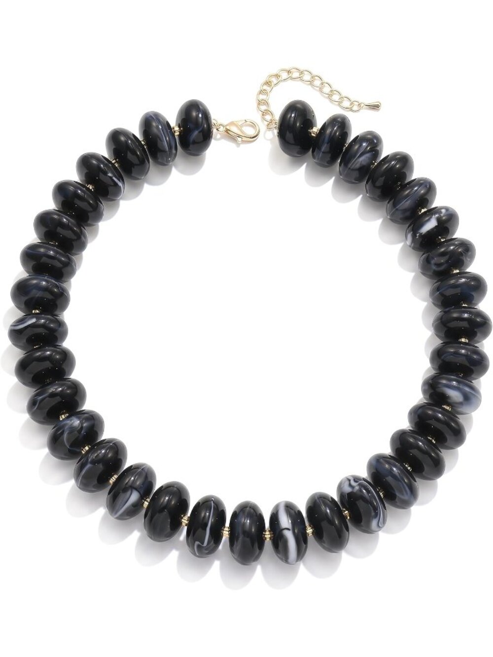 Women's Marbled Black Bead Necklace Thick Disc Choker Summer Beach Jewelry